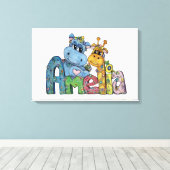 Amelia Canvas Name Art Giraffe Hippo Bedroom Decor (Insitu (Houten vloer))