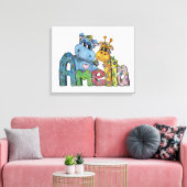 Amelia Canvas Name Art Giraffe Hippo Bedroom Decor Afdruk (Insitu (Woonkamer))