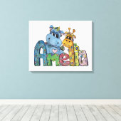 Amelia Canvas Name Art Giraffe Hippo Bedroom Decor Afdruk (Insitu (Houten vloer))