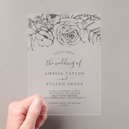 AMELIA Classic Boheemse Bloemen Botanische Huwelij Acryl Uitnodigingen (Insitu (Draagbaar))