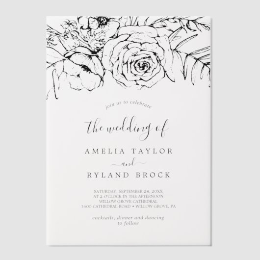 AMELIA Classic Boheemse Bloemen Botanische Huwelij Vellum Uitnodigingen (Voorkant)