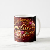 Amelia Custom Mug Pink Heart Emerald Gold Romantic Koffiemok (Voorkant rechts)