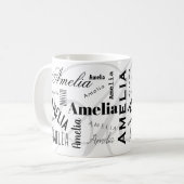 Amelia Custom Name  Black White Coffee Mug Koffiemok (Voorkant links)