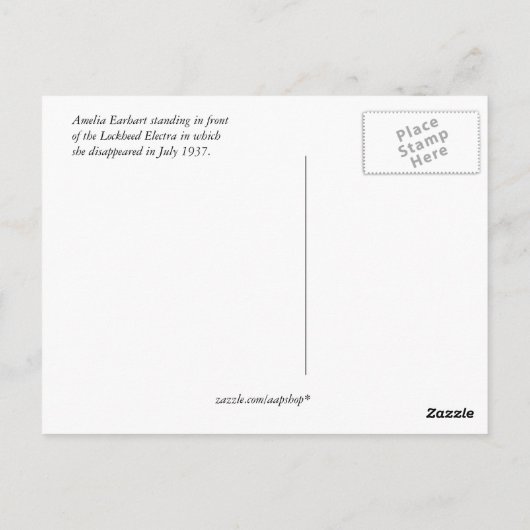 Amelia Earhart Briefkaart (Achterkant)