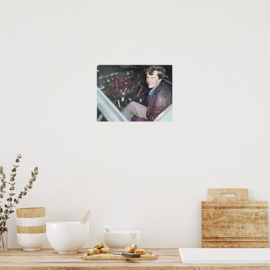 Amelia Earhart Candid Airplane Cockpit Colorized Poster (Keuken)