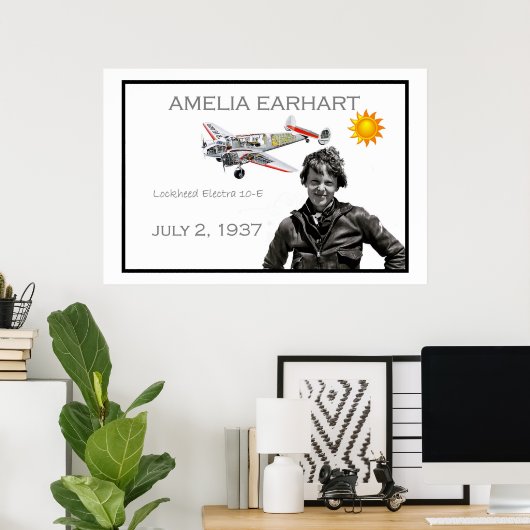 Amelia Earhart en haar Lockheed Electra-vliegtuig Poster (Thuiskantoor)