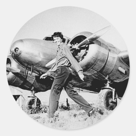 Amelia Earhart Foto Ronde Sticker (Voorkant)