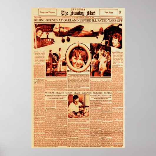 Amelia Earhart Newspaper Front Page Artikel Poster (Voorkant)