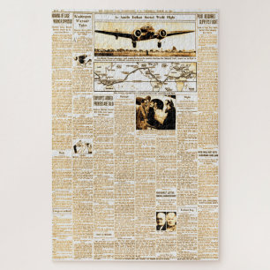 Amelia Earhart Oude Krantenverhaal Sepia Legpuzzel