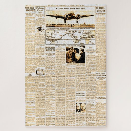 Amelia Earhart Oude Krantenverhaal Sepia Legpuzzel (Verticaal)