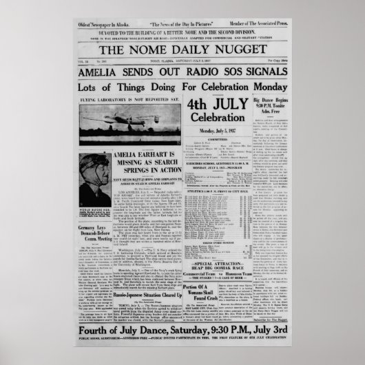 Amelia Earhart stuurt radio SOS 3 juli 1937 uit Poster (Voorkant)