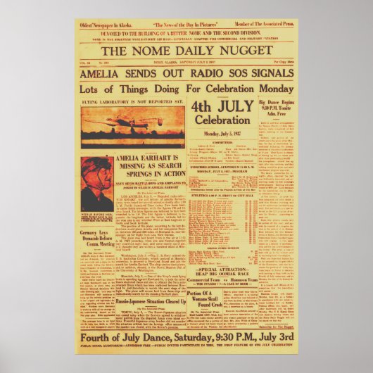 Amelia Earhart stuurt radio SOS Sepia 1937 Poster (Voorkant)