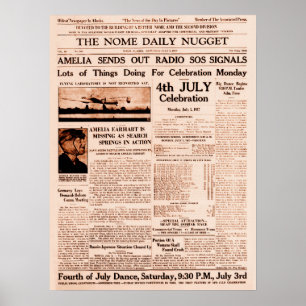 Amelia Earhart Vermist Volledige Pagina Krant 1937 Poster