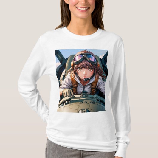 Amelia Earhart vliegt over grenzen heen T-shirt (Voorkant)
