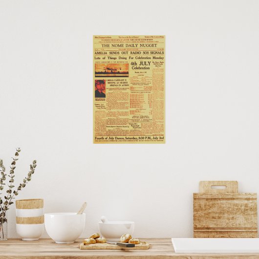 Amelia Earhart zendt Radio Sos Sepia 1937 uit Poster (Keuken)