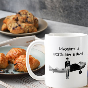 Amelia Earhart Zwart Wit Foto, Luchtvaart Quote Koffiemok
