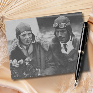 Amelia Earhart Zwart Wit Foto Vliegtuig Verjaardag Briefkaart