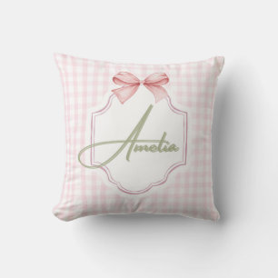 Amelia gepersonaliseerde roze strik & gingham prin kussen