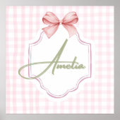 Amelia gepersonaliseerde roze strik & gingham prin poster (Voorkant)