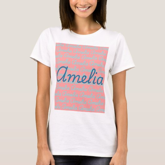Amelia Handtekening Naam Patroon Ontwerp T-shirt (Voorkant)
