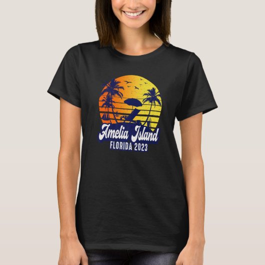 Amelia Island 2023 Florida Sunset Beach Retro Prem T-shirt (Voorkant)