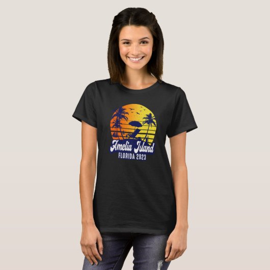 Amelia Island 2023 Florida Sunset Beach Retro Prem T-shirt (Voorkant volledig)