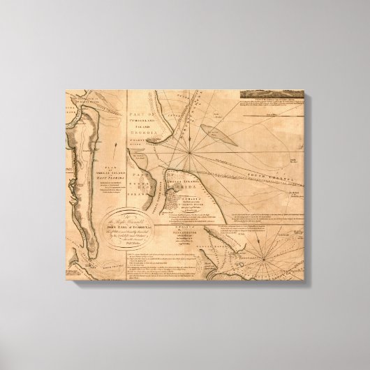Amelia Island, Florida 1770-kaart Canvas Afdruk (Voorkant)