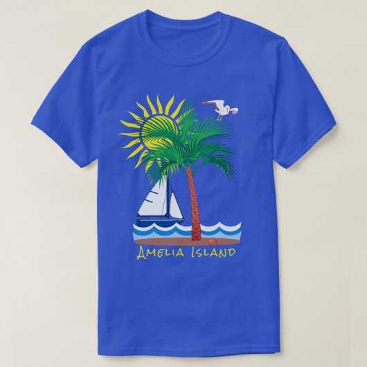 Amelia Island Florida Palm Sailboat and Sunshine T-shirt (Design voorkant)