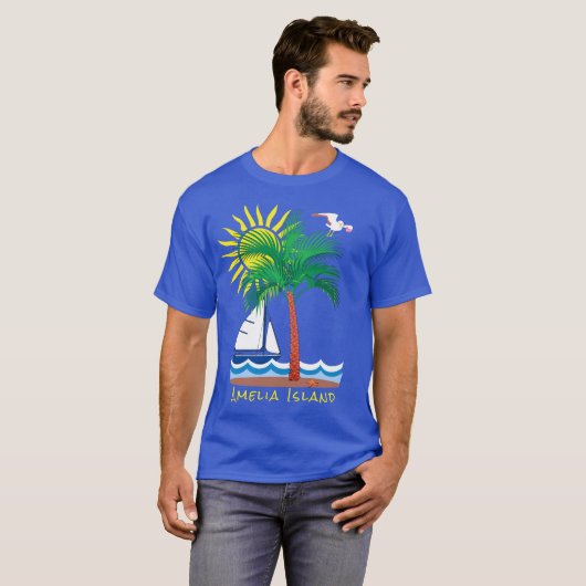 Amelia Island Florida Palm Sailboat and Sunshine T-shirt (Voorkant volledig)