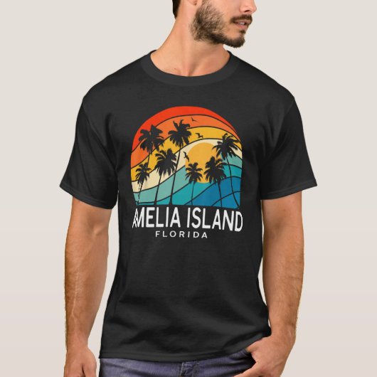 Amelia Island Florida Palm Tree Tropical Beach Sou T-shirt (Voorkant)