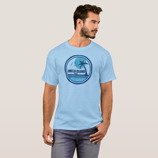 Amelia Island Florida Palm Tree Vogels T-shirt (Voorkant volledig)