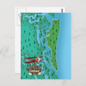 Amelia Island Florida reiskaart. Briefkaart (Voorkant / Achterkant)