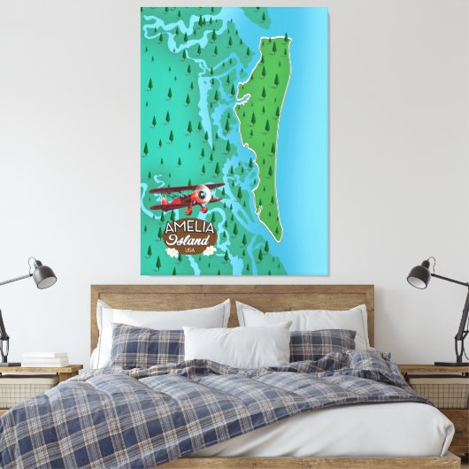 Amelia Island Florida reiskaart. Canvas Afdruk (Insitu (Slaapkamer))