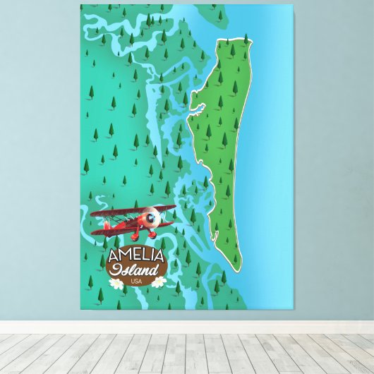 Amelia Island Florida reiskaart. Canvas Afdruk (Insitu (Houten vloer))