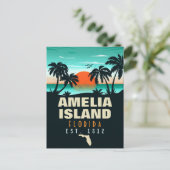 Amelia Island Florida Retro Sunset Souvenirs 80s Briefkaart (Staand voorkant)