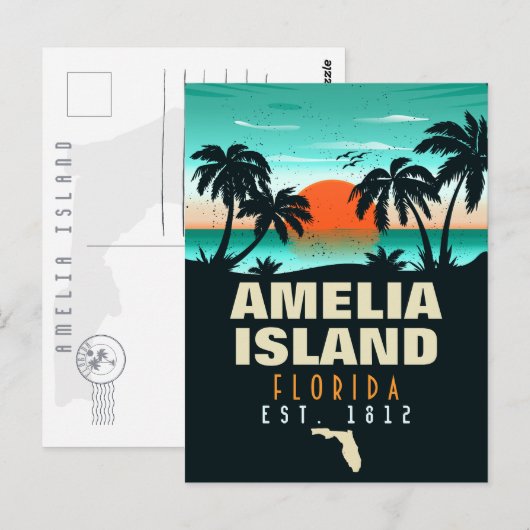 Amelia Island Florida Retro Sunset Souvenirs 80s Briefkaart (Voorkant / Achterkant)