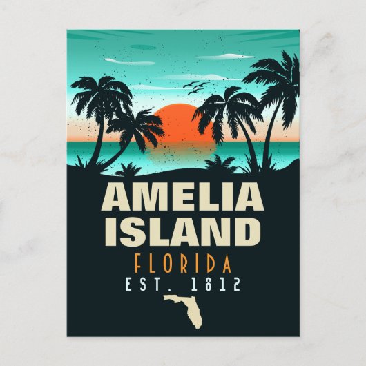 Amelia Island Florida Retro Sunset Souvenirs 80s Briefkaart (Voorkant)