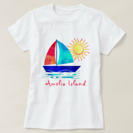 Amelia Island Florida Vacation Waterverf Sailboot T-shirt