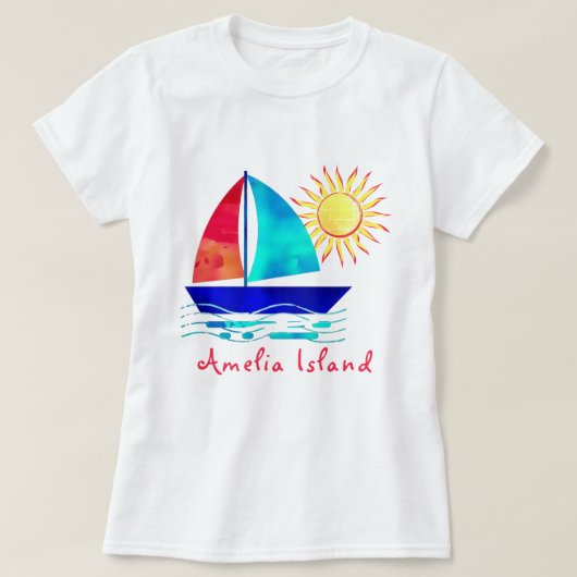 Amelia Island Florida Vacation Waterverf Sailboot T-shirt (Design voorkant)