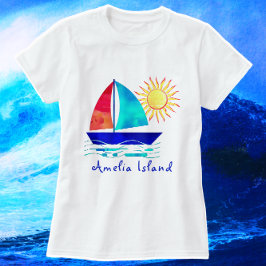 Amelia Island Florida Vacation Waterverf Sailboot T-shirt