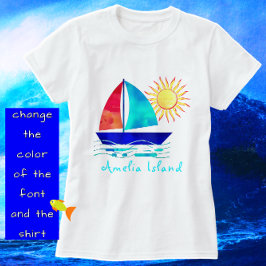 Amelia Island Florida Vacation Waterverf Sailboot T-shirt