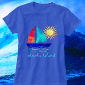 Amelia Island Florida Vacation Waterverf Sailboot T-shirt