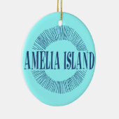 Amelia Island in blauw met zonneontwerp Keramisch Ornament (Rechts)