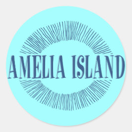 Amelia Island in blauw met zonneontwerp Ronde Sticker