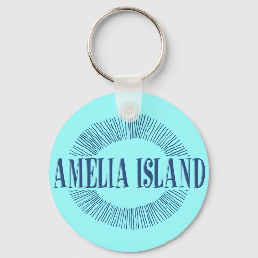 Amelia Island in blauw met zonneontwerp Sleutelhanger (Voorkant)