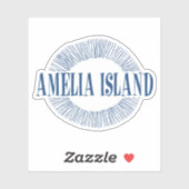 Amelia Island in blauw met zonneontwerp Sticker (Vel)