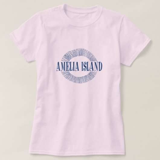 Amelia Island in blauw met zonneontwerp T-shirt (Design voorkant)