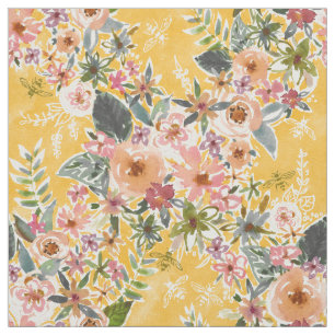 AMELIA JANE'S GARDEN Golden Yellow Floral Stof