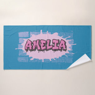 AMELIA Jouw naam Girls Pink Graffiti Hip Hop Badhanddoek