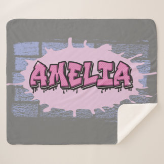 AMELIA Jouw naam Girls Pink Graffiti Hip Hop Sherpa Deken